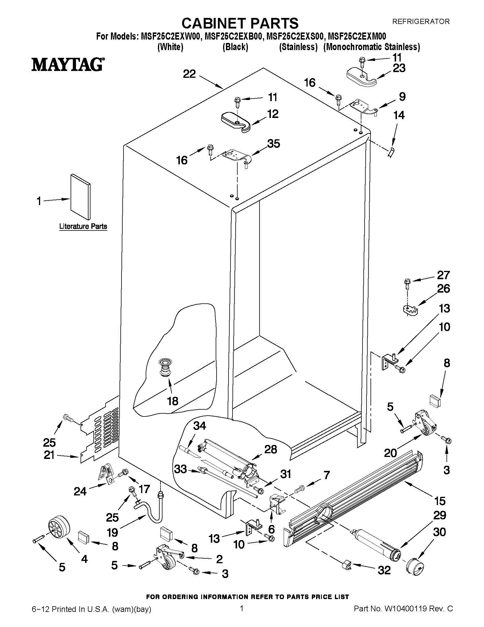 01 - CABINET PARTS Diagram and Parts List for MSF25C2EXS00  Whirlpool Refrigerator