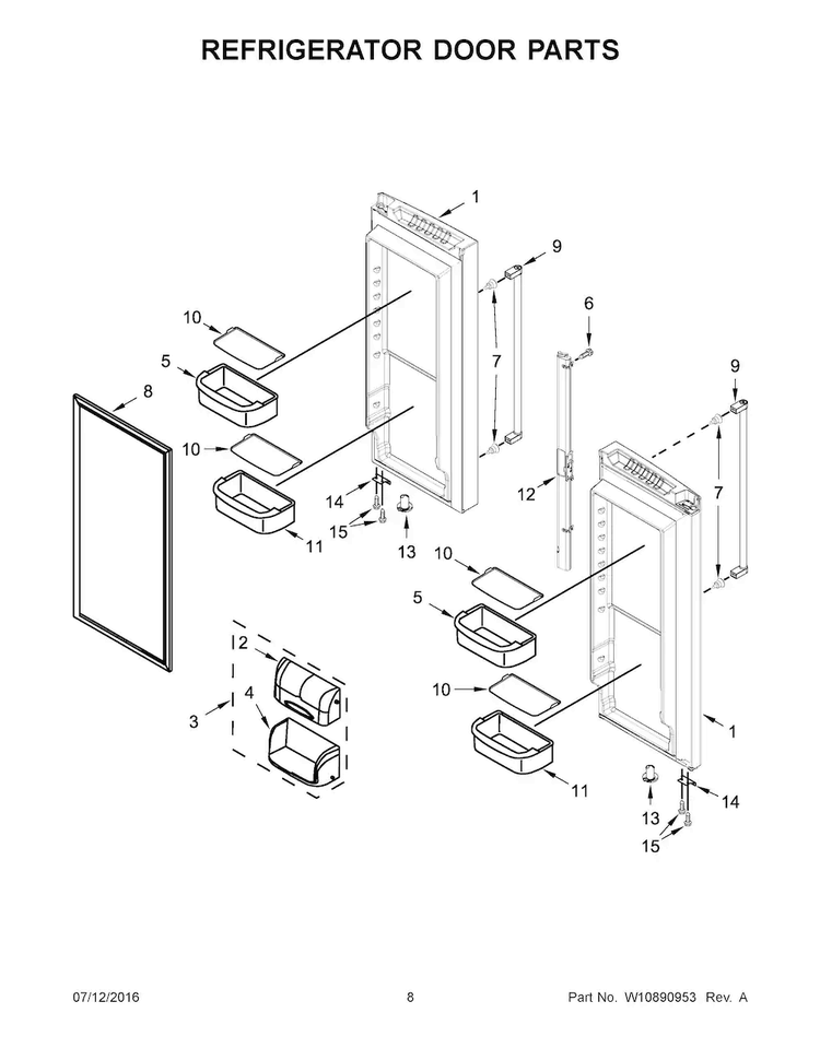 Refrigerator Door Parts Diagram and Parts List for KRFC300EBS00  KitchenAid Refrigerator