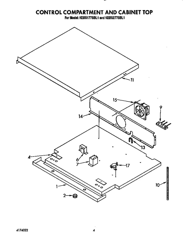 Control Compartment And Cabinet Top Diagram and Parts List for KEBS177SBL1  KitchenAid Wall Oven