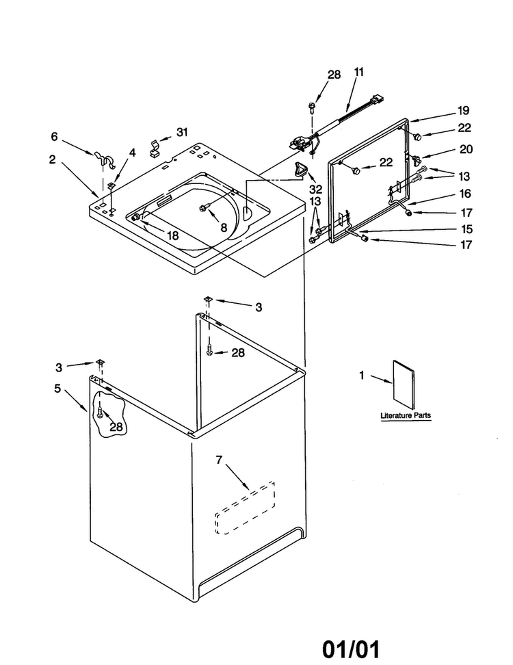 Top And Cabinet Diagram and Parts List for 2DLSQ7533JQ0  Whirlpool Washer