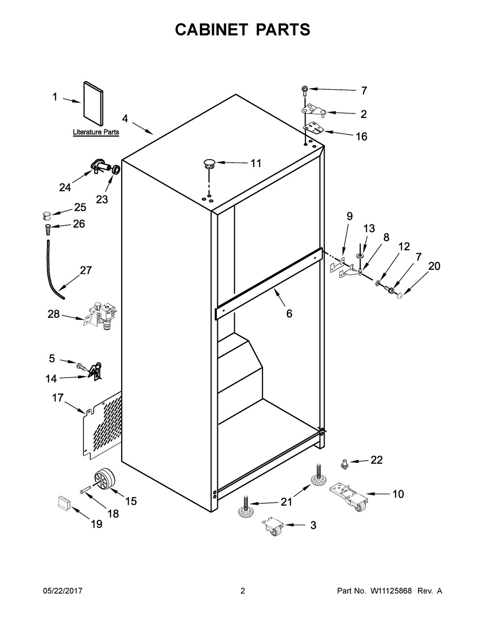 Cabinet Parts Diagram and Parts List for WRT348FMEZ00  Whirlpool Refrigerator