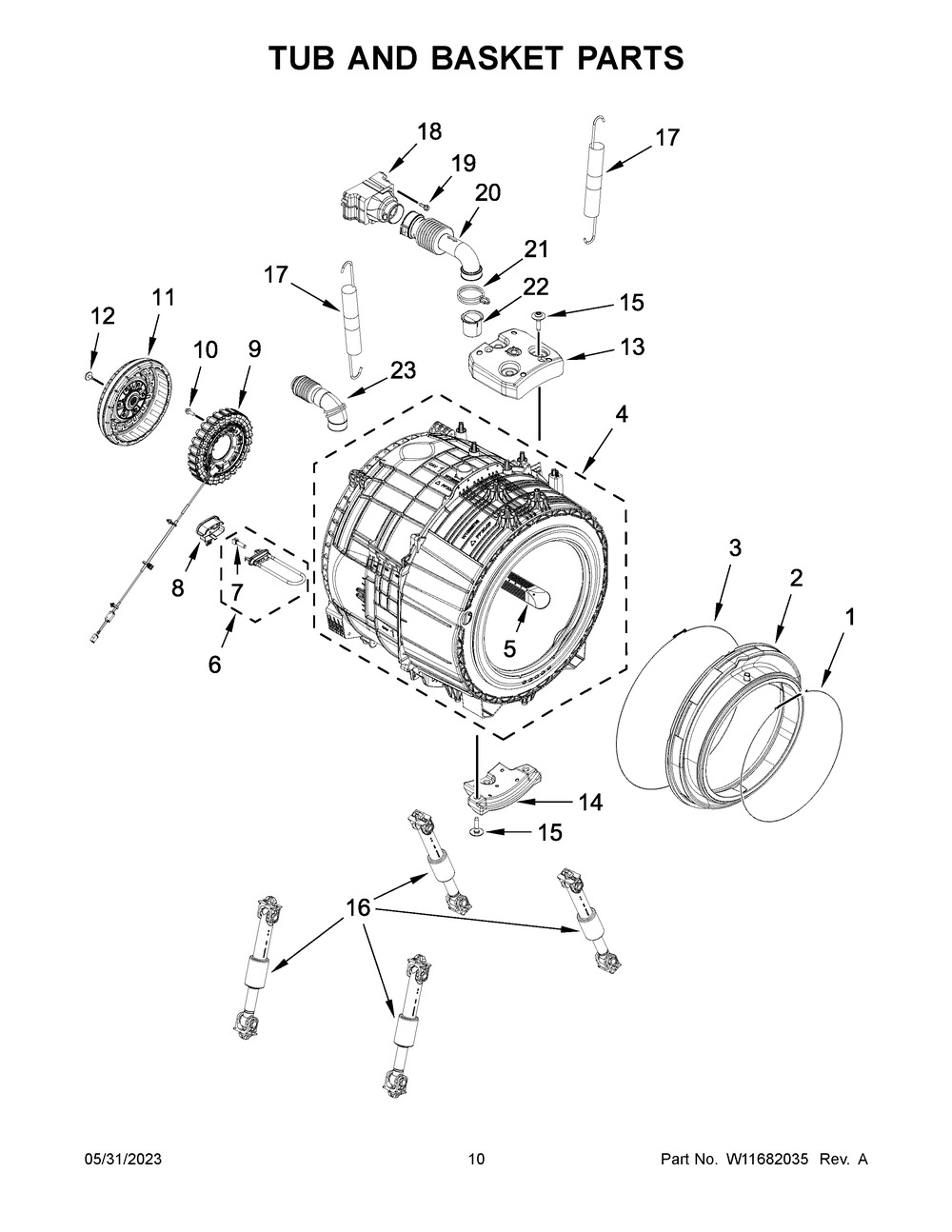 Tub And Basket Parts Diagram and Parts List for WFW6605MW1  Whirlpool Washer
