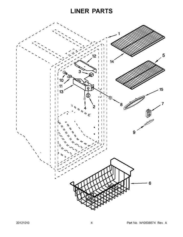LINER PARTS Diagram and Parts List for EV200NZTQ02  Whirlpool Freezer