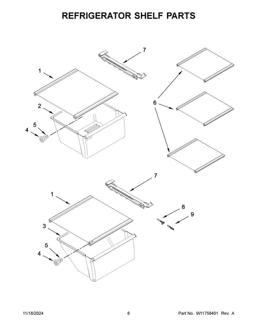 04 - Refrigerator Shelf Parts Diagram and Parts List for WRS315SNHW09  Whirlpool Refrigerator
