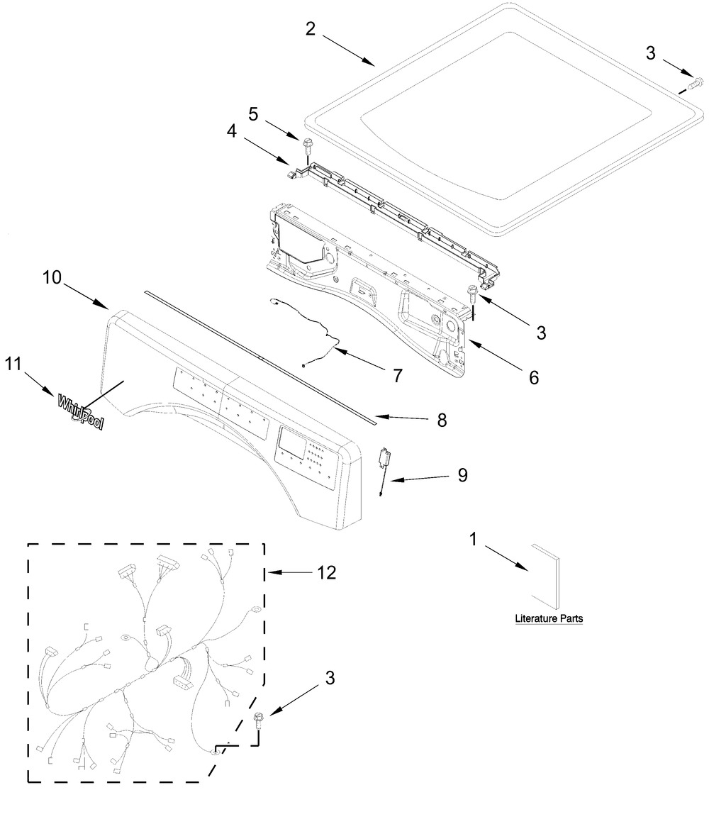 Top And Console Parts Diagram and Parts List for WGD6605MW1,WGD6605MC1  Whirlpool Dryer