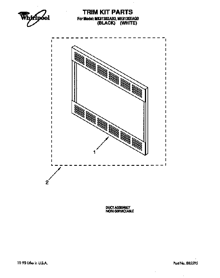 Trim Kit Parts Diagram and Parts List for MK8130XAB0  Whirlpool Microwave