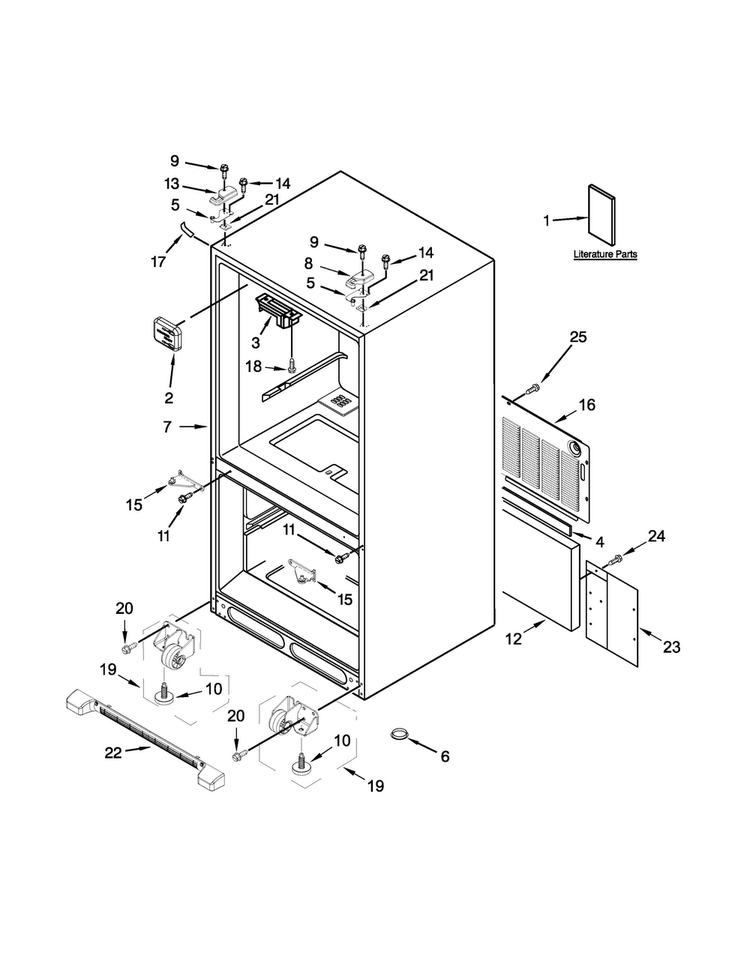 Cabinet Parts Diagram and Parts List for 5GFB2558EA00  Whirlpool Refrigerator