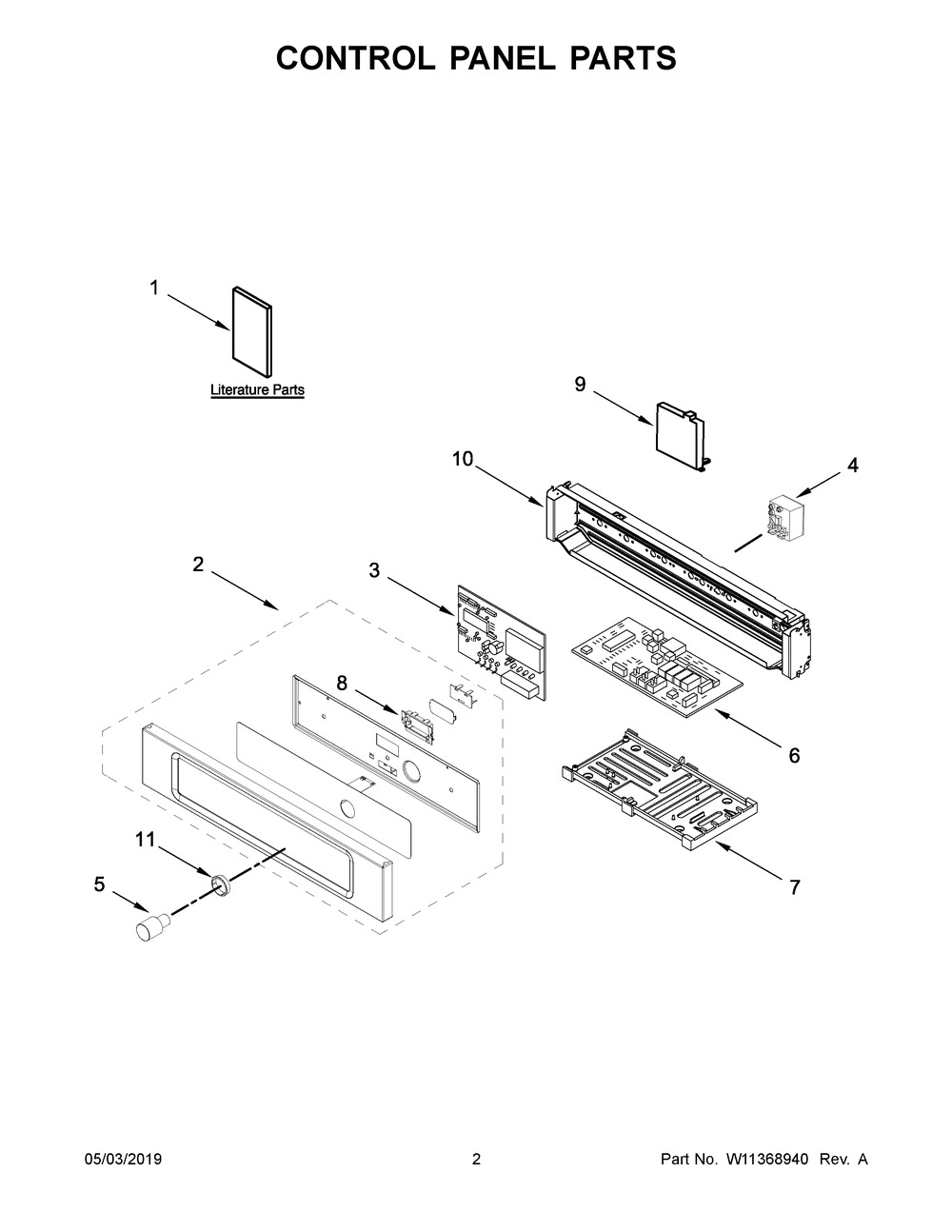 Control Panel Parts Diagram and Parts List for KMBS104ESS03  Whirlpool Microwave