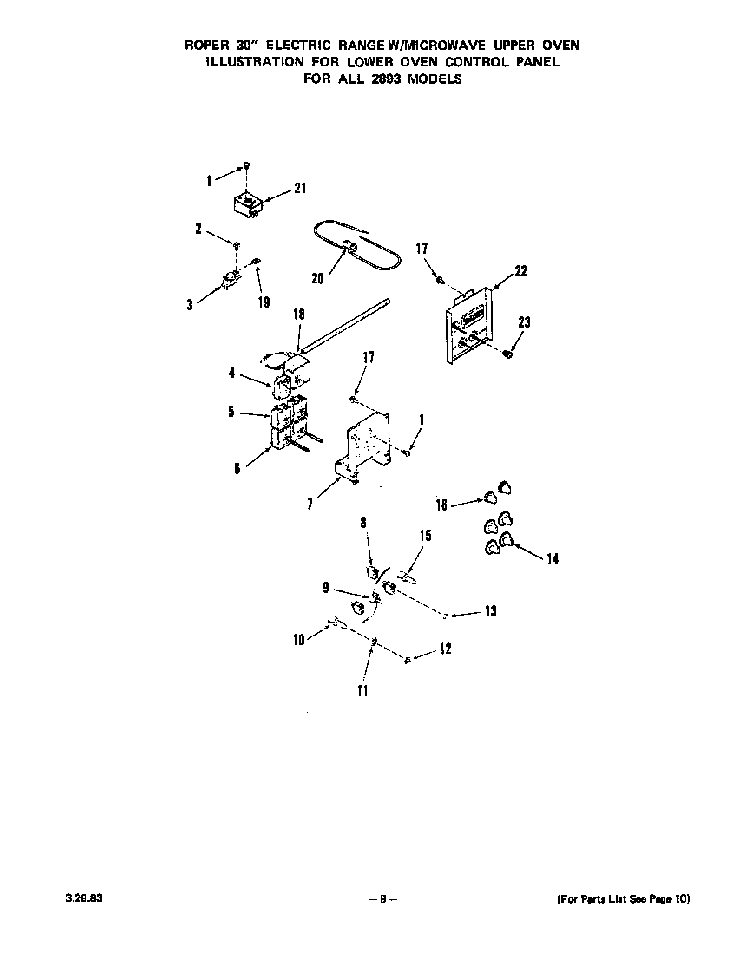 Lower Oven Control Diagram and Parts List for 2893*0A  Roper Range