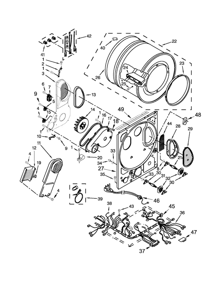 Dryer Bulkhead Parts Diagram and Parts List for 1108873279A  Kenmore Washer Dryer Combo