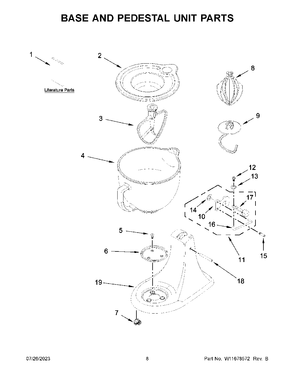 Base And Pedestal Unit Parts Diagram and Parts List for KSM154GBQ4GR5  KitchenAid Mixer