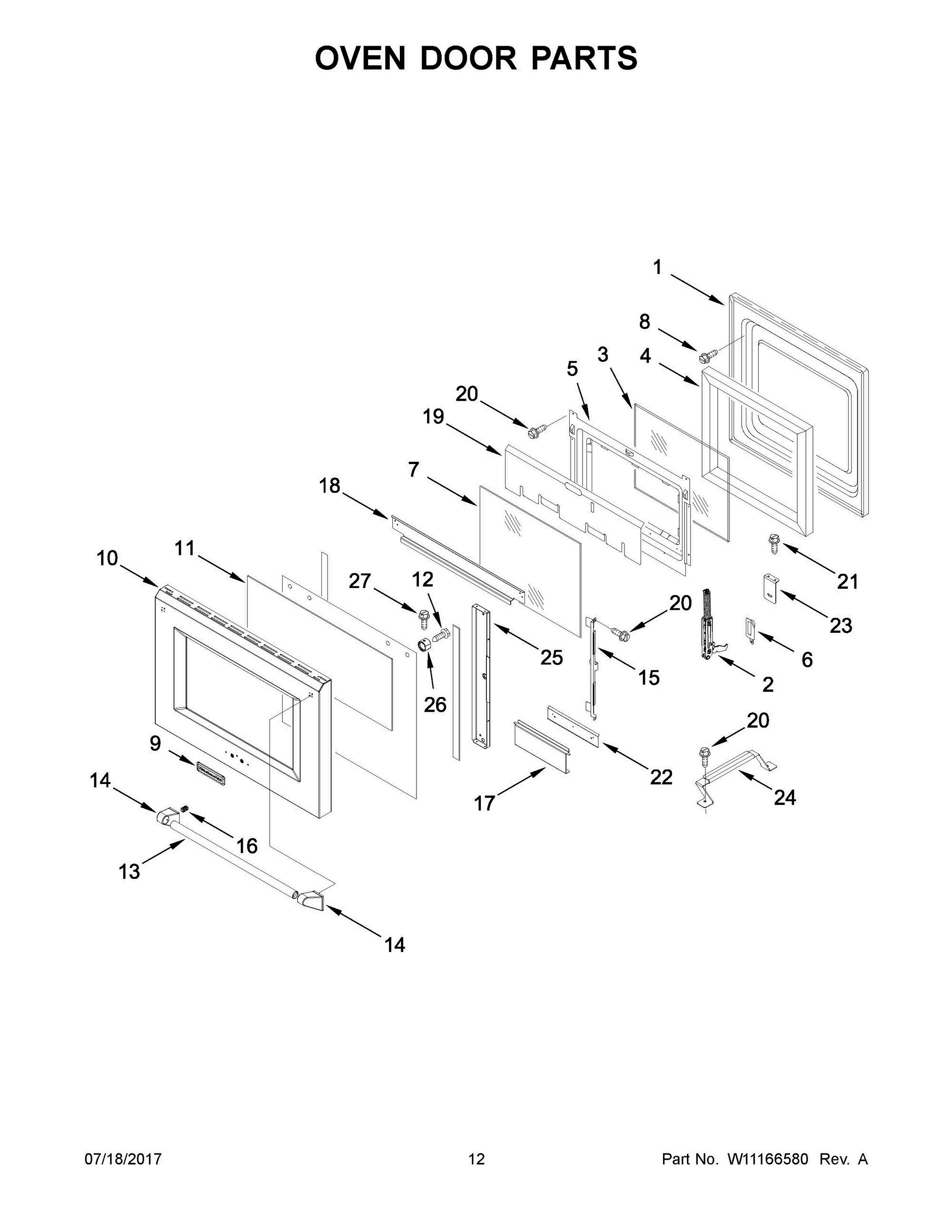 07 - OVEN DOOR PARTS Diagram and Parts List for KDRS407VMW01  Whirlpool Range