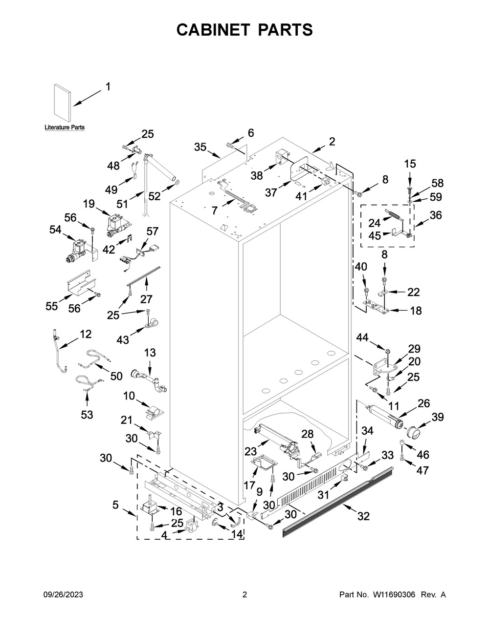 Cabinet Parts Diagram and Parts List for KBFN506EPA05  KitchenAid Refrigerator