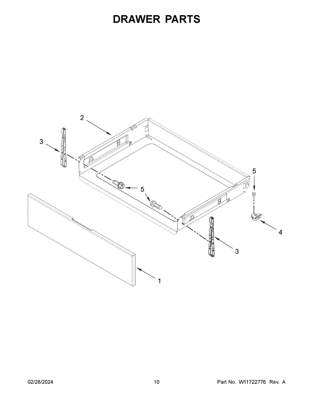 Drawer Parts Diagram and Parts List for YWFES3530RS0  Whirlpool Range