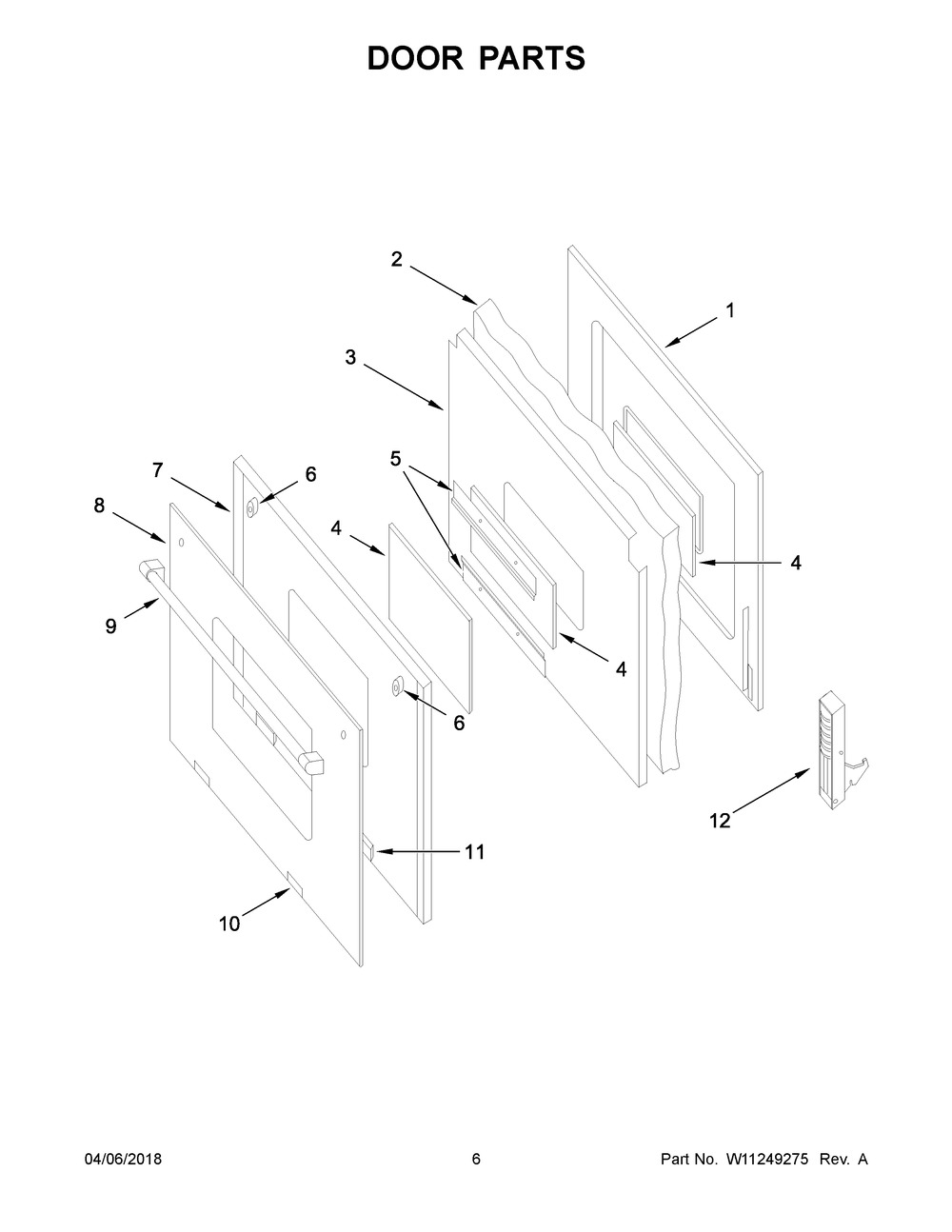 Door Parts Diagram and Parts List for YWFE50M4HS0  Whirlpool Range