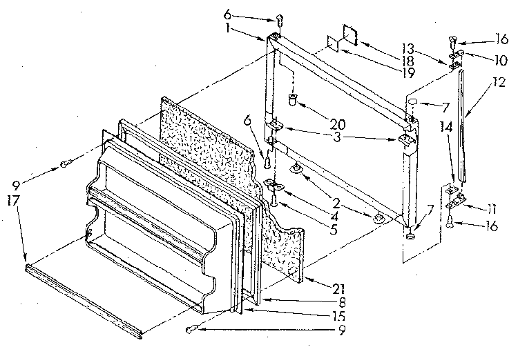 Freezer Door Diagram and Parts List for ET18NKXSM03  Whirlpool Refrigerator