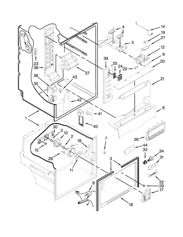 Liner Parts Diagram and Parts List for KFFS20EYMS02  KitchenAid Refrigerator
