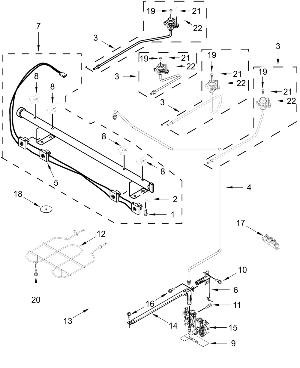 Manifold Parts Diagram and Parts List for WEG515S0LW3,WEG515S0LB3  Whirlpool Range