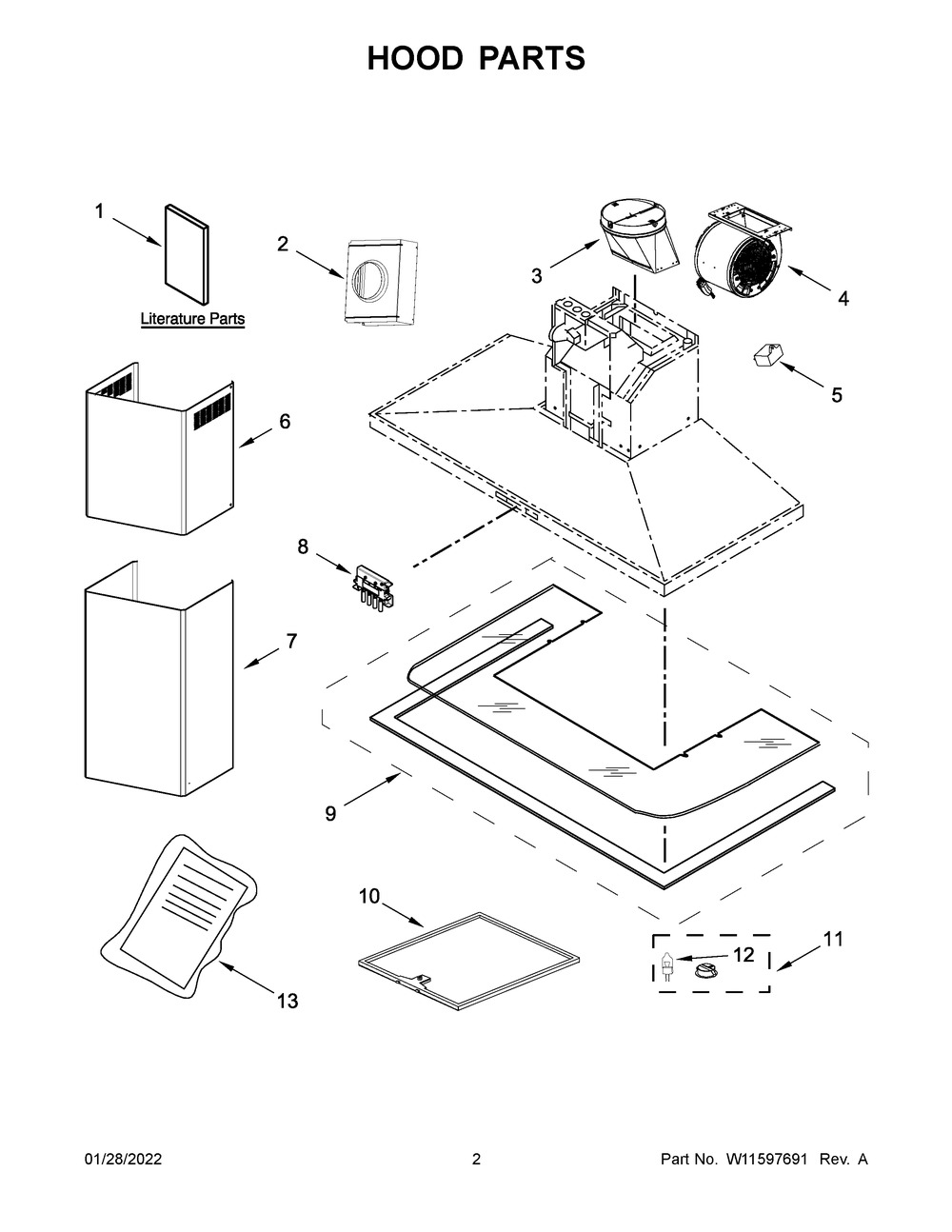 Hood Parts Diagram and Parts List for IHW2530BS1  Whirlpool Range Hood