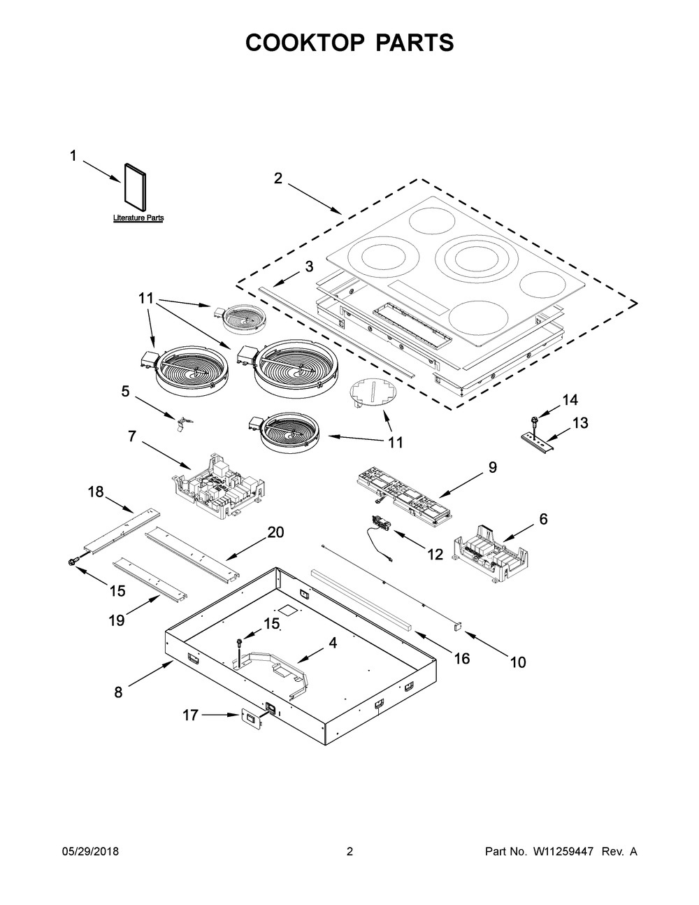 Cooktop Parts Diagram and Parts List for WCE97US6HB00  Whirlpool Cooktop