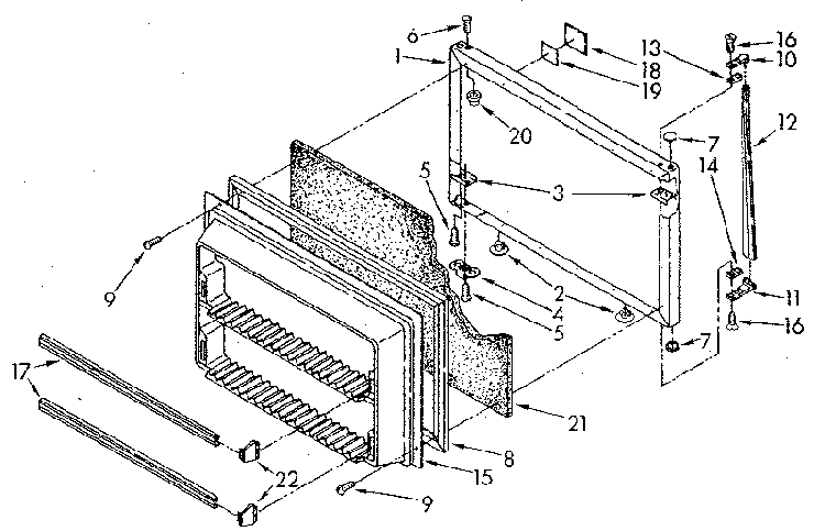 Freezer Door Diagram and Parts List for ET20NKXSG11  Whirlpool Refrigerator