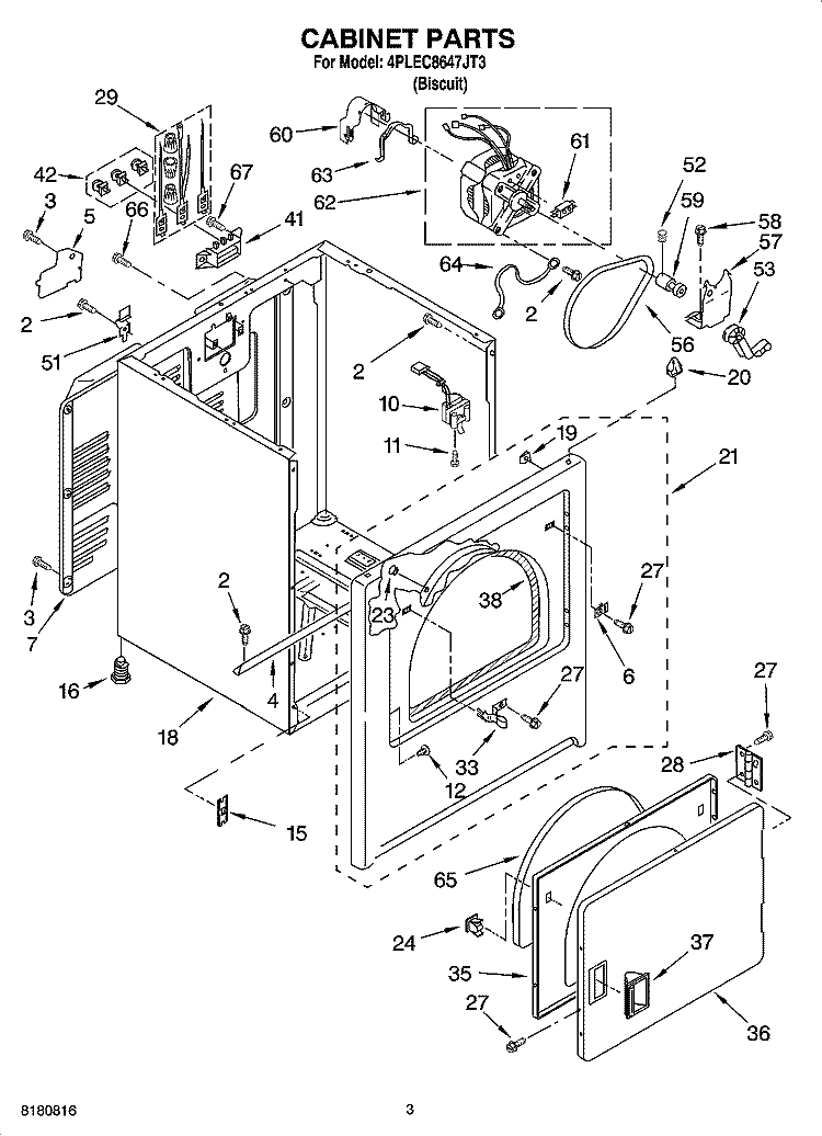CABINET PARTS Diagram and Parts List for 4PLEC8647JT3  Whirlpool Dryer