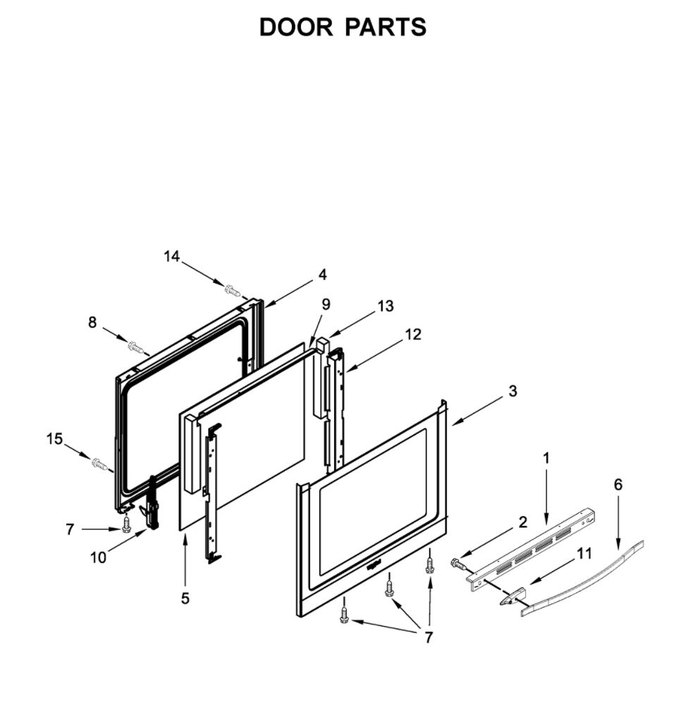Door Parts Diagram and Parts List for WEG745H0FS1  Whirlpool Range