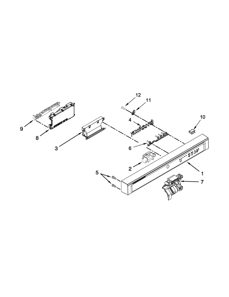 Control Panel And Latch Parts Diagram and Parts List for WDF520PADM2  Whirlpool Dishwasher