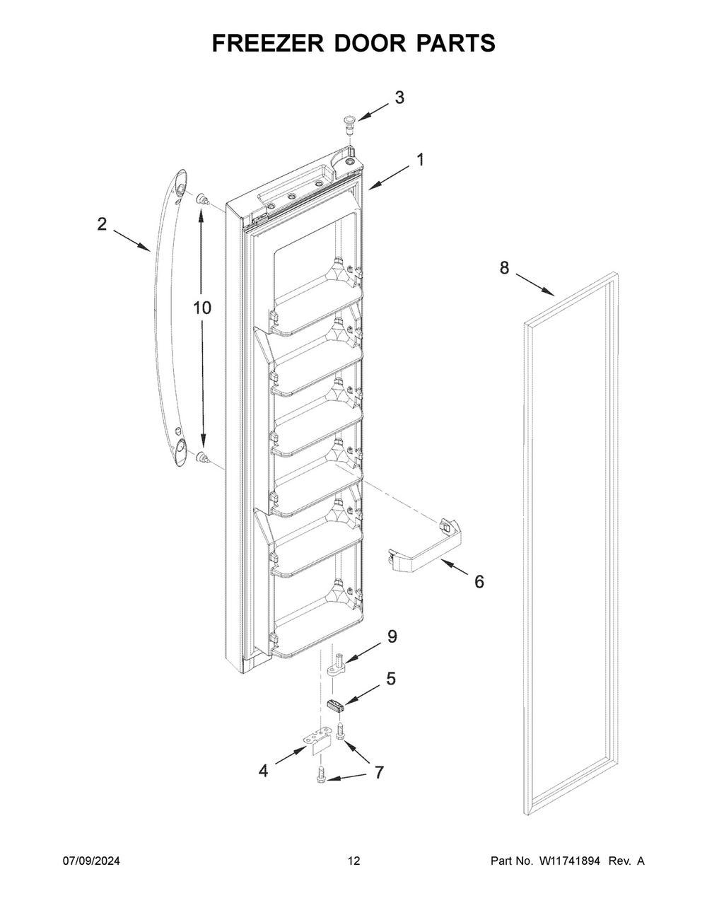 07 - Freezer Door Parts Diagram and Parts List for MSS25N4MKZ10  Whirlpool Refrigerator