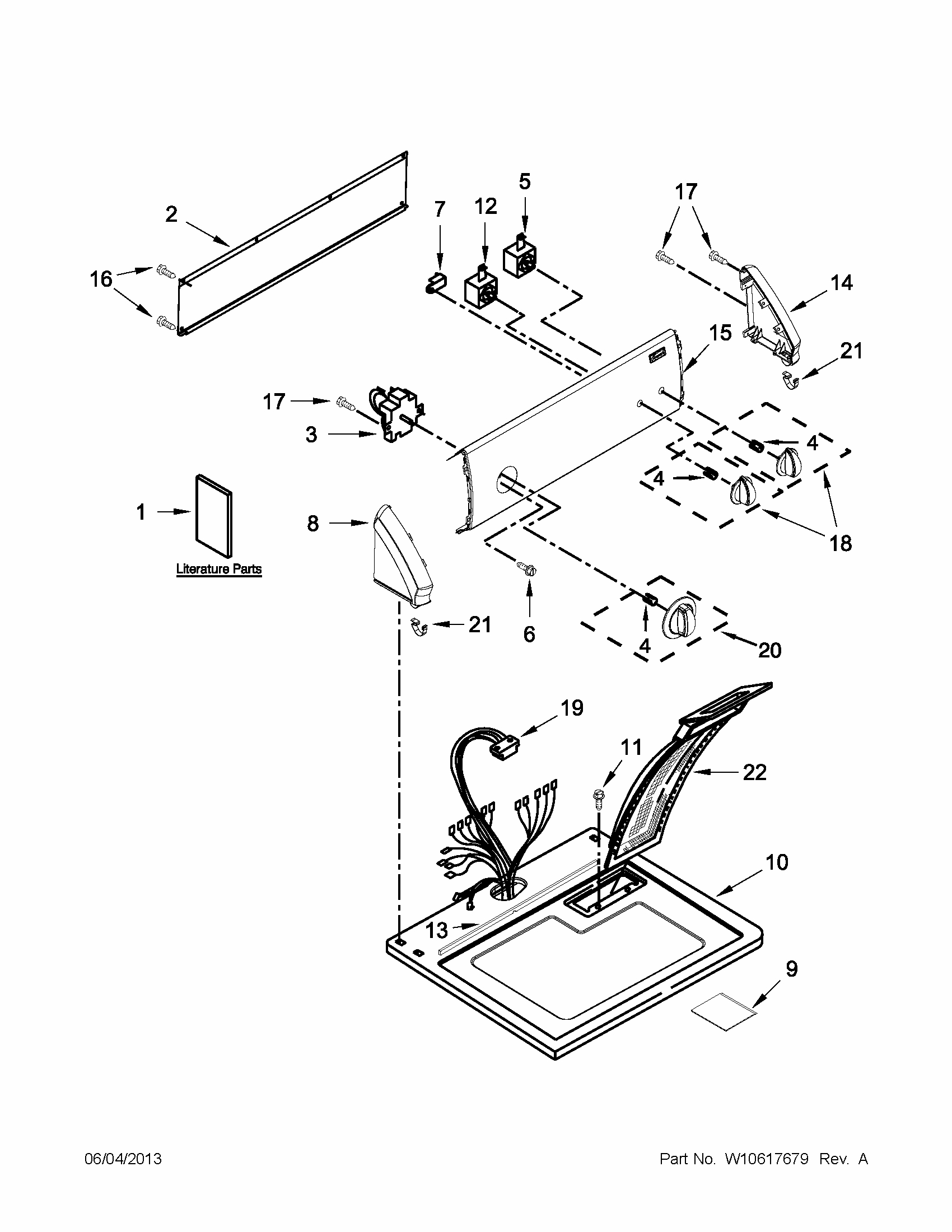 Top And Console Parts Diagram and Parts List for 110C71182013  Kenmore Dryer