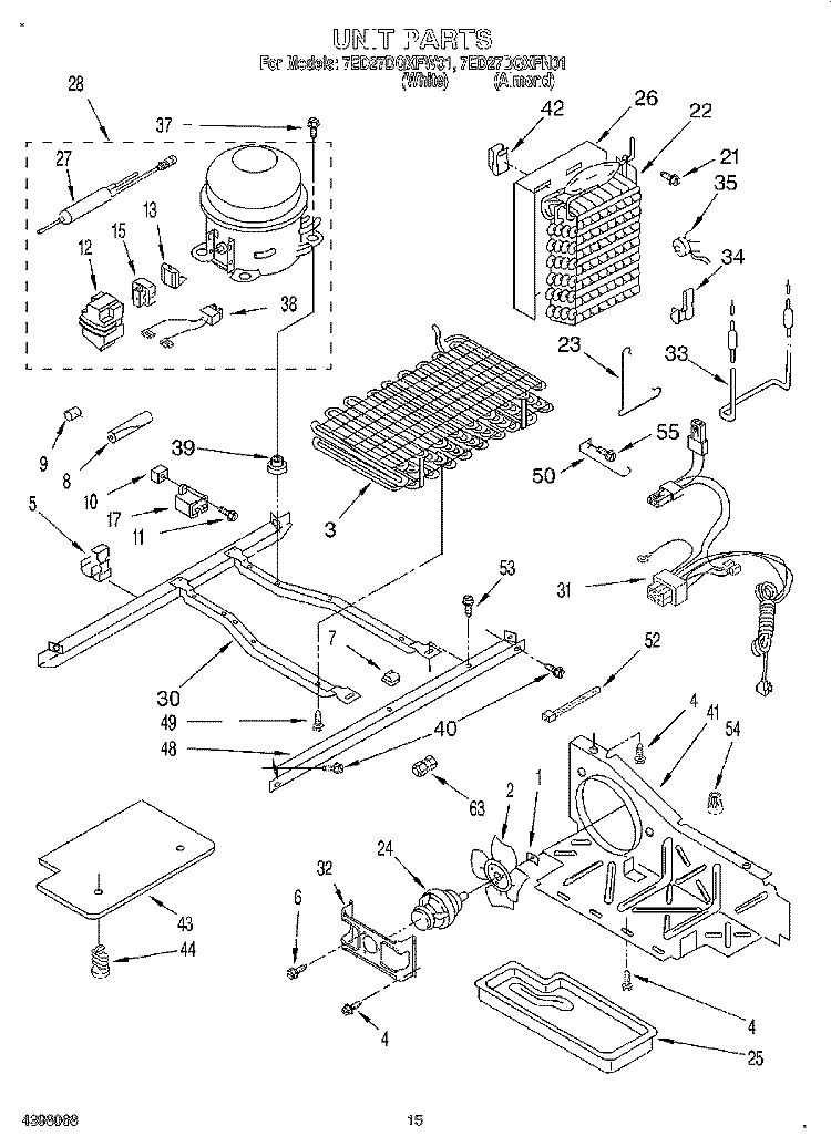 UNIT Diagram and Parts List for 7ED27DQXFW01  Whirlpool Refrigerator