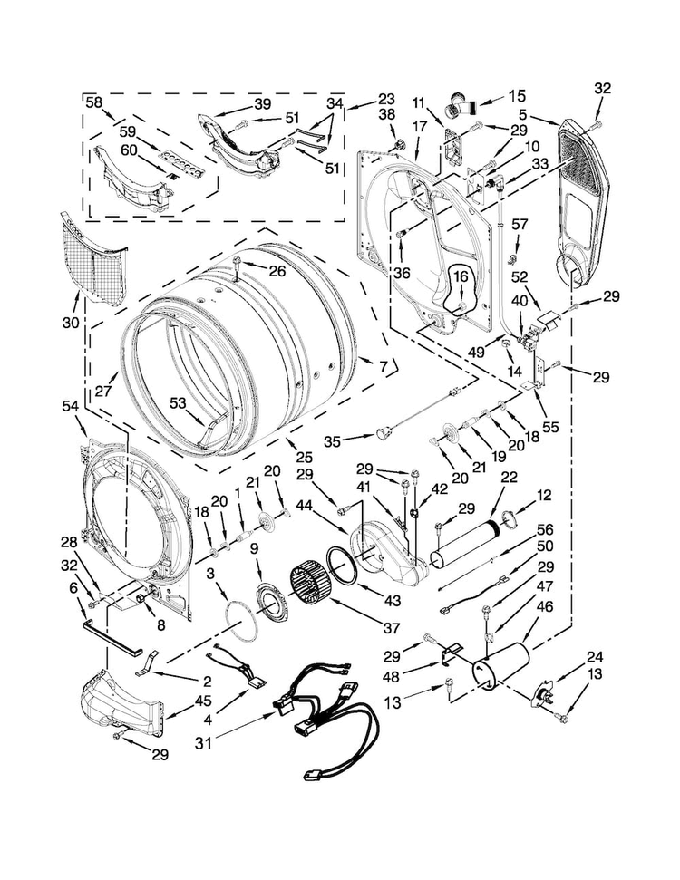 Bulkhead Parts Diagram and Parts List for WGD94HEAW2  Whirlpool Dryer