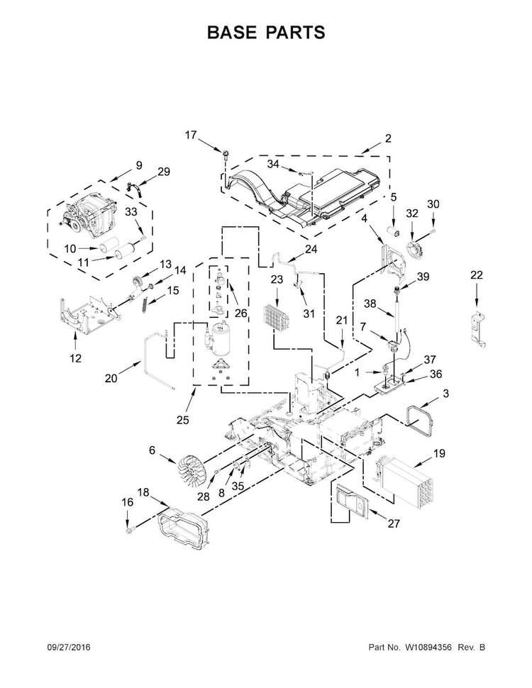 Base Parts Diagram and Parts List for WED7990FW0  Whirlpool Dryer