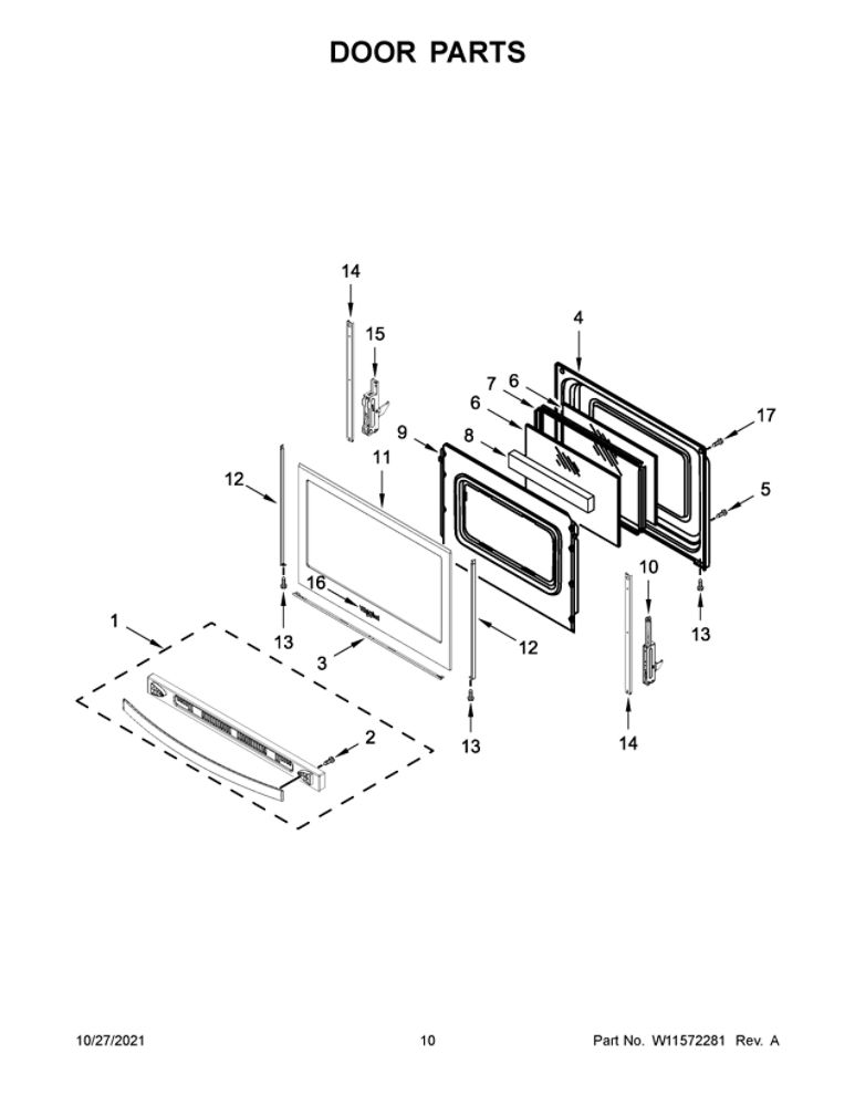 Door Parts Diagram and Parts List for WFG525S0JV2  Whirlpool Range