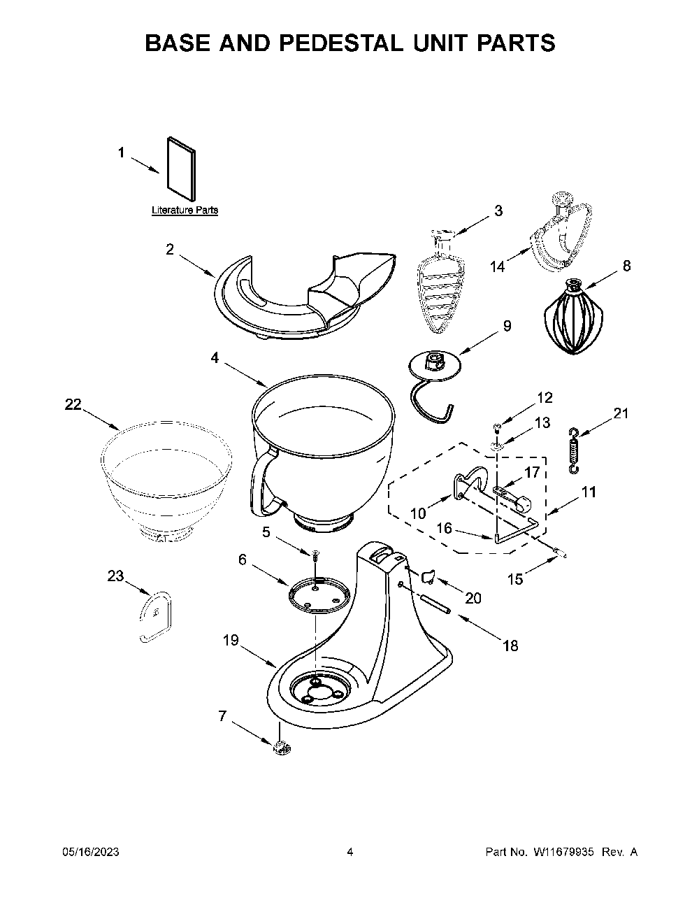 Base And Pedestal Unit Parts Diagram and Parts List for 5KSM195PSCHI0  KitchenAid Mixer