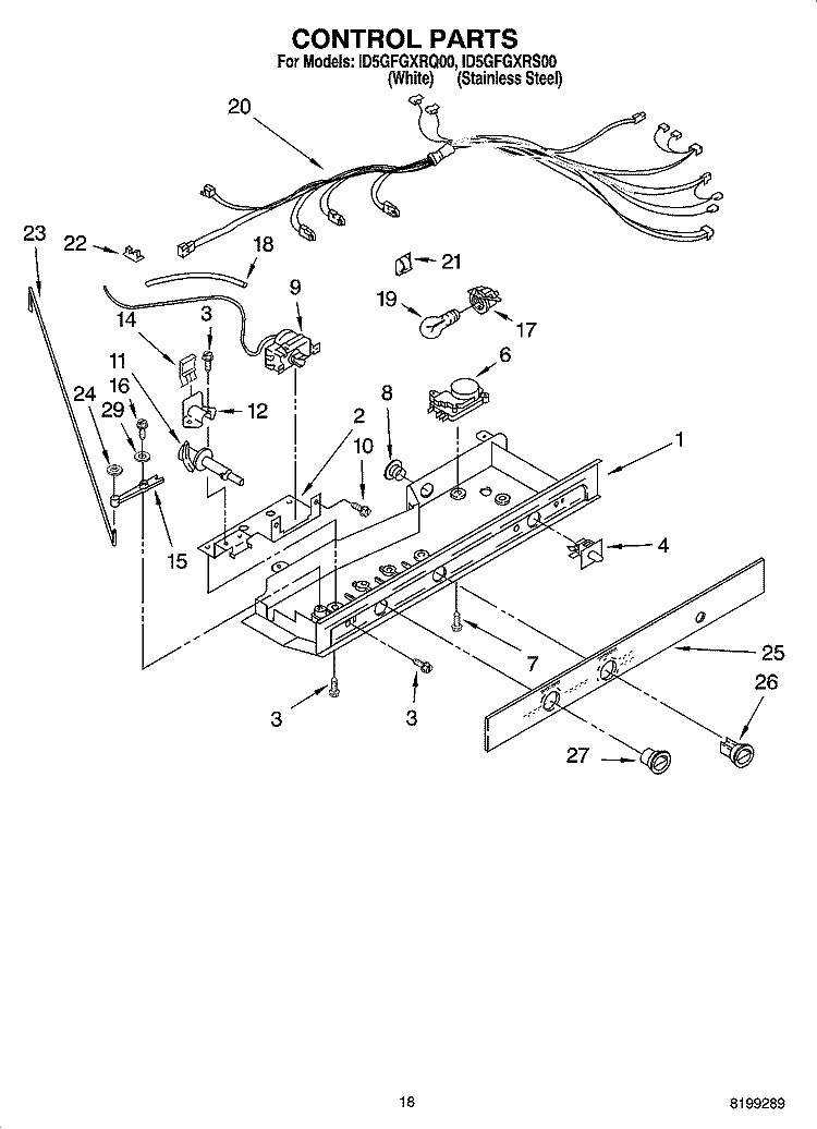 CONTROL PARTS Diagram and Parts List for ID5GFGXRQ00  Whirlpool Refrigerator