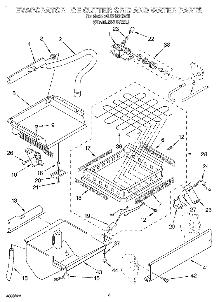 EVAPORATOR, ICE CUTTER GRID AND WATER Diagram and Parts List for KUIS185GSS0  KitchenAid Ice Maker