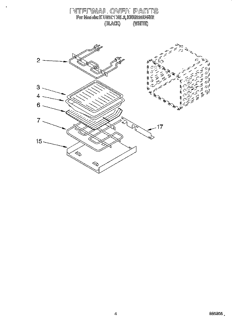 INTERNAL OVEN Diagram and Parts List for KEBI101DWH6  KitchenAid Wall Oven