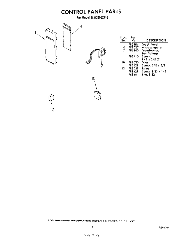 CONTROL PANEL , LITERATURE AND OPTIONAL Diagram and Parts List for MW3500XP2  Whirlpool Microwave