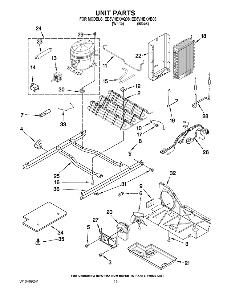 UNIT PARTS Diagram and Parts List for ED5VHEXVB08  Whirlpool Refrigerator