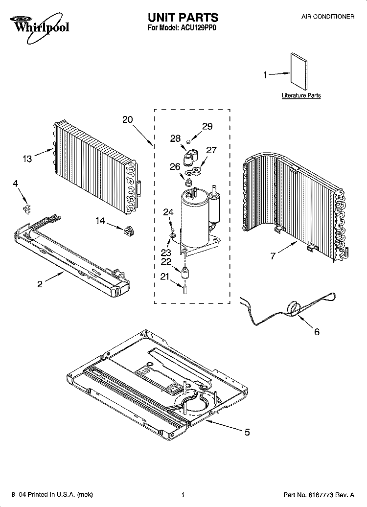 UNIT PARTS Diagram and Parts List for ACU129PP0  Whirlpool Air Conditioner
