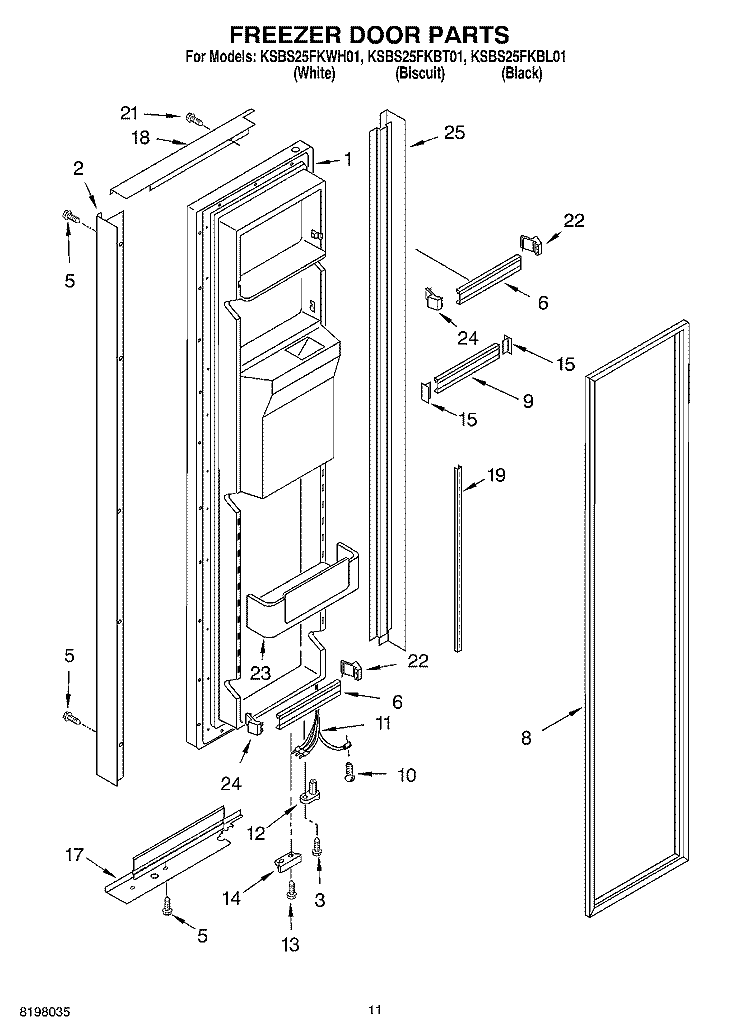FREEZER DOOR Diagram and Parts List for KSBS25FKBL01  KitchenAid Refrigerator