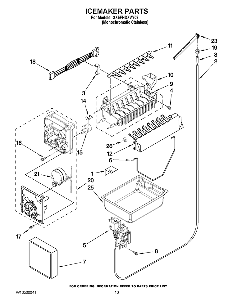ICEMAKER PARTS Diagram and Parts List for GX5FHDXVY09  Whirlpool Refrigerator