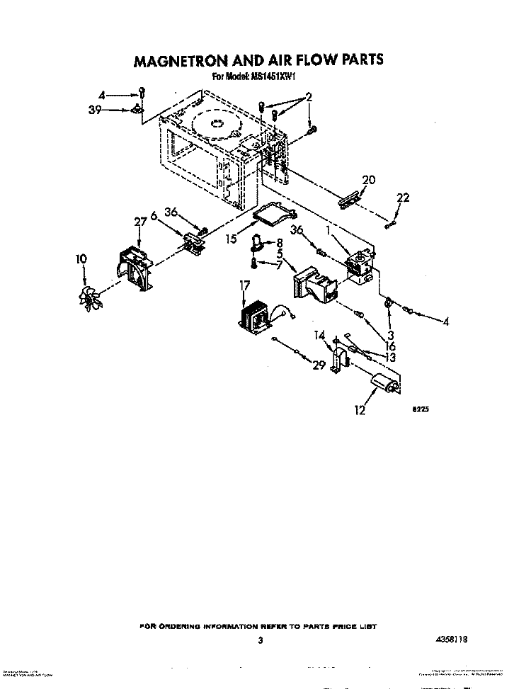 MAGNETRON AND AIR FLOW Diagram and Parts List for MS1451XW1  Whirlpool Microwave