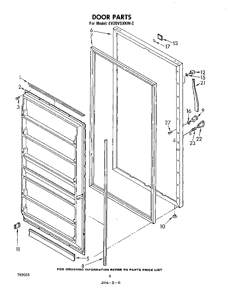 DOOR , LIT/OPTIONAL Diagram and Parts List for EV20VSXKW2  Whirlpool Freezer