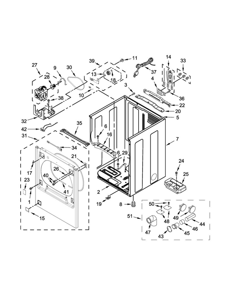 Cabinet Parts Diagram and Parts List for 7MWGD8500EC2  Whirlpool Dryer