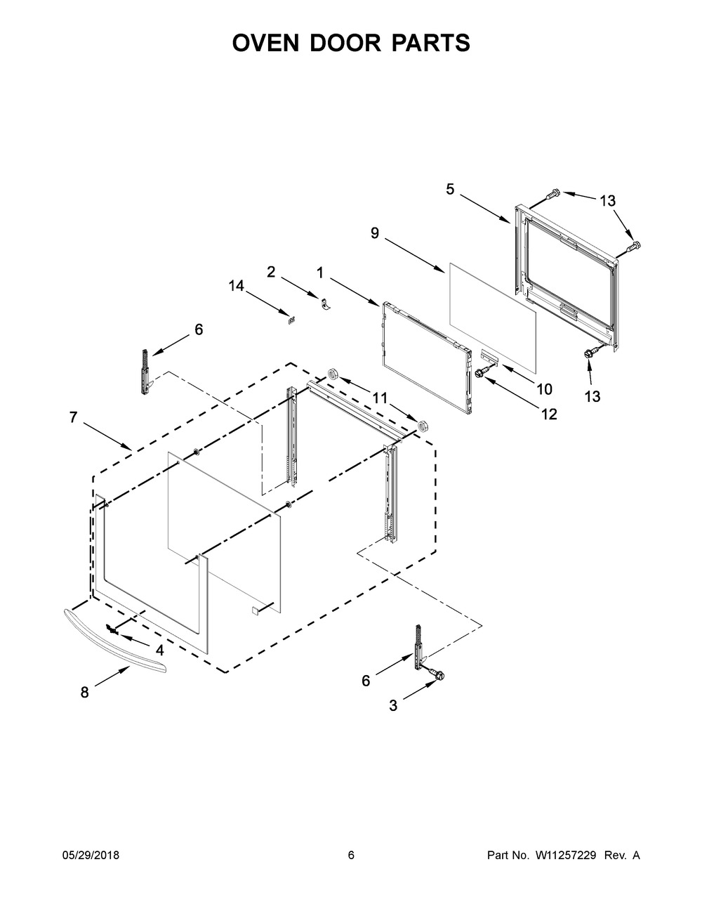 Oven Door Parts Diagram and Parts List for WOC97ES0ES04  Whirlpool Microwave Oven Combo