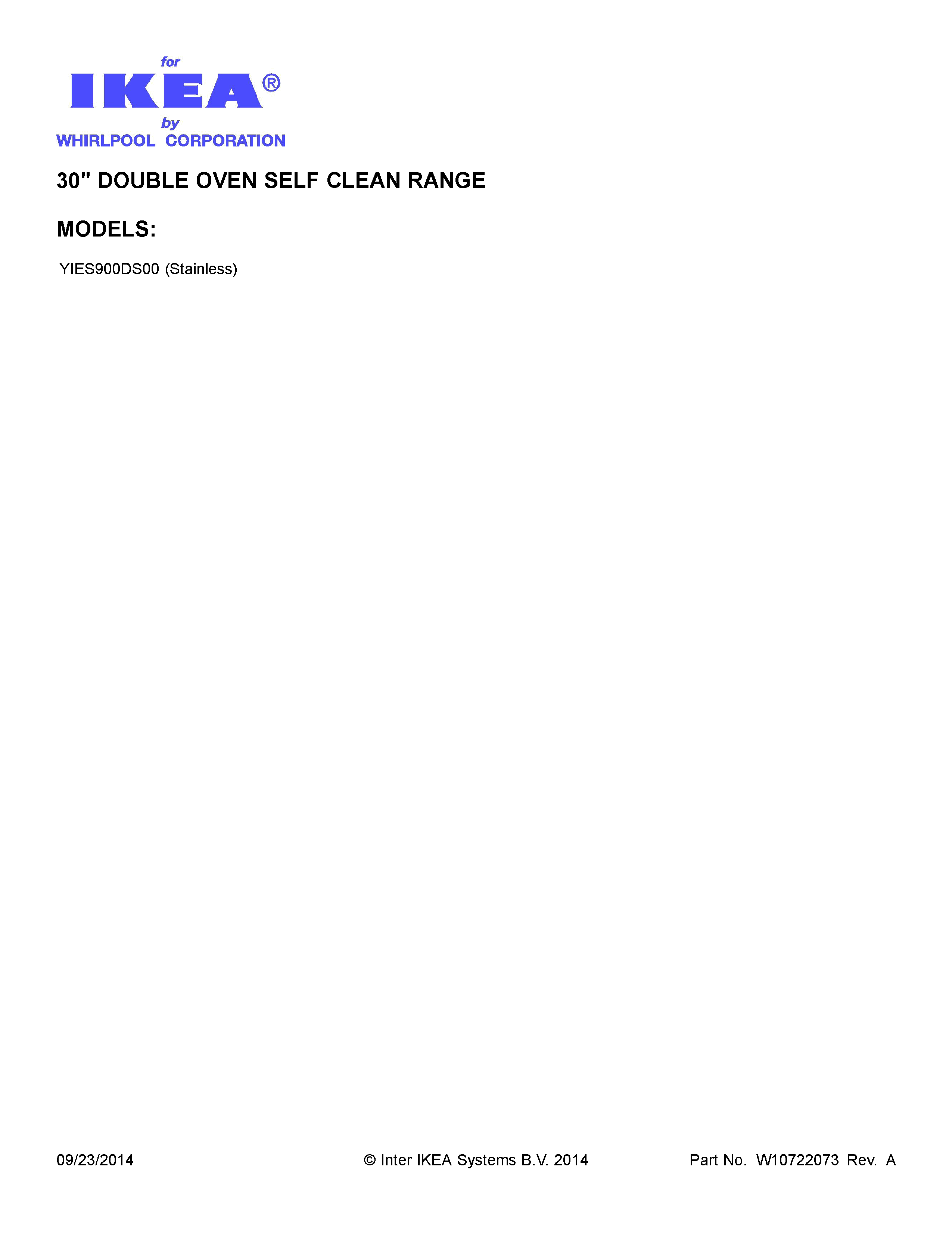 Cover Sheet Diagram and Parts List for YIES900DS00  Whirlpool Range