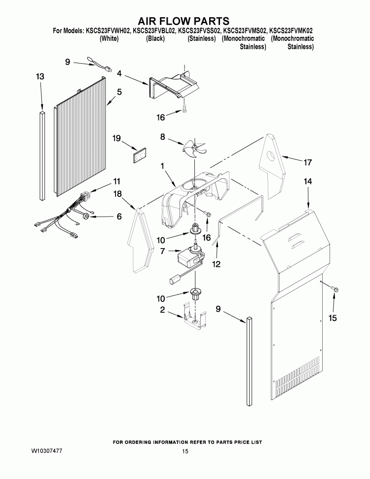 AIR FLOW PARTS Diagram and Parts List for KSCS23FVMK02  KitchenAid Refrigerator