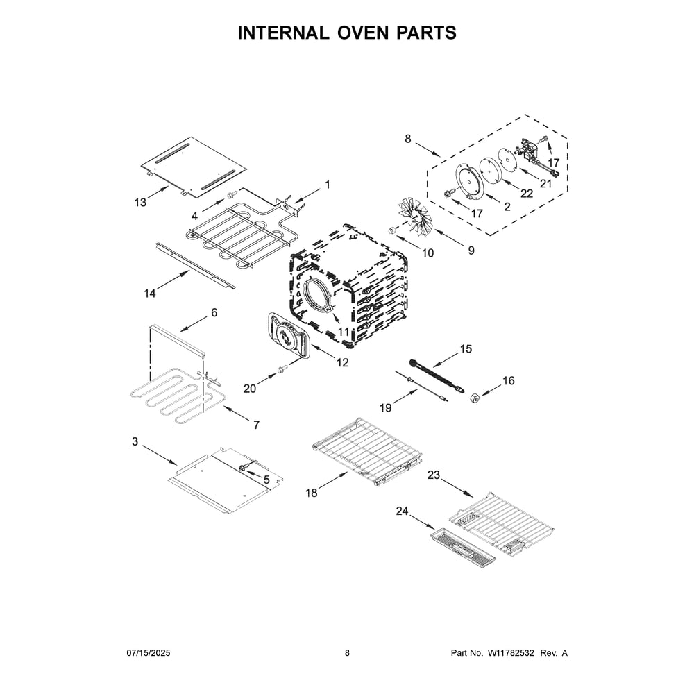 Internal Oven Parts Diagram and Parts List for KOES727SPS00  KitchenAid Wall Oven